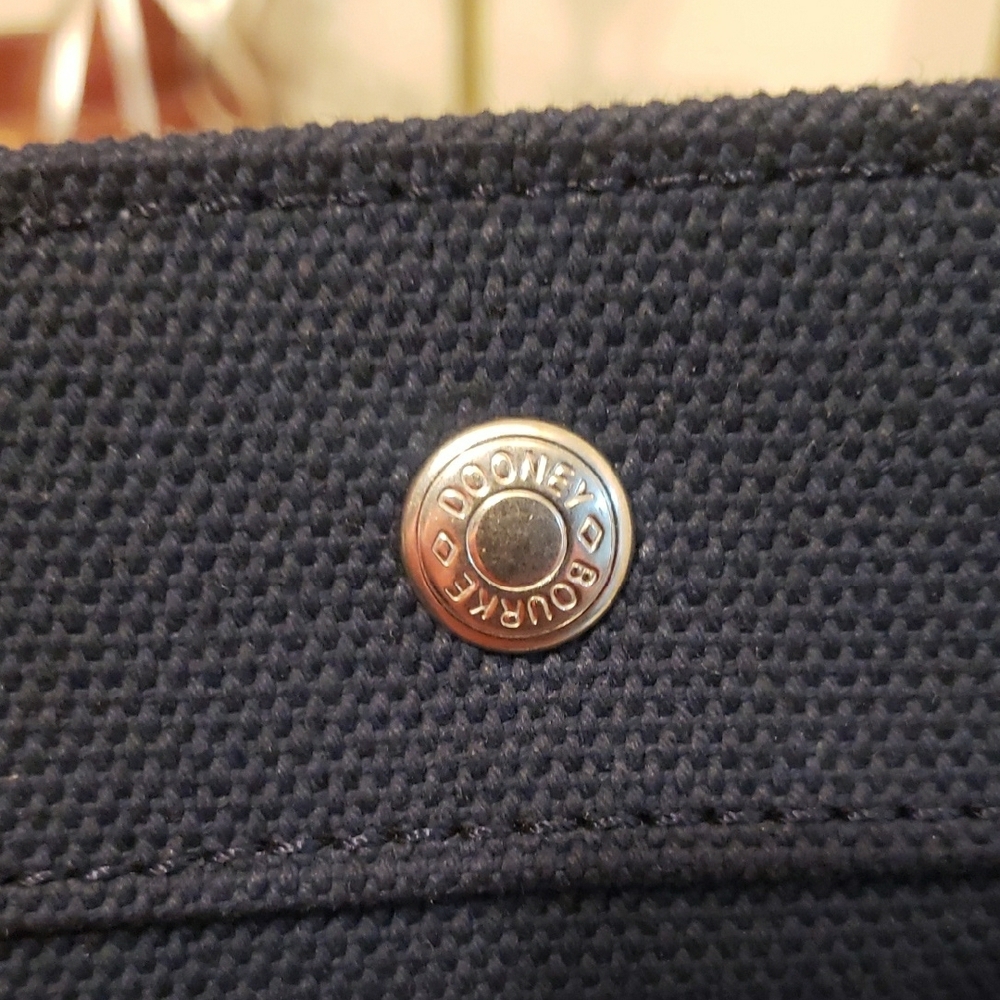 Dooney & Bourke Navy Canvas Tote with Brown Leather Handles - Picture 4 of 17